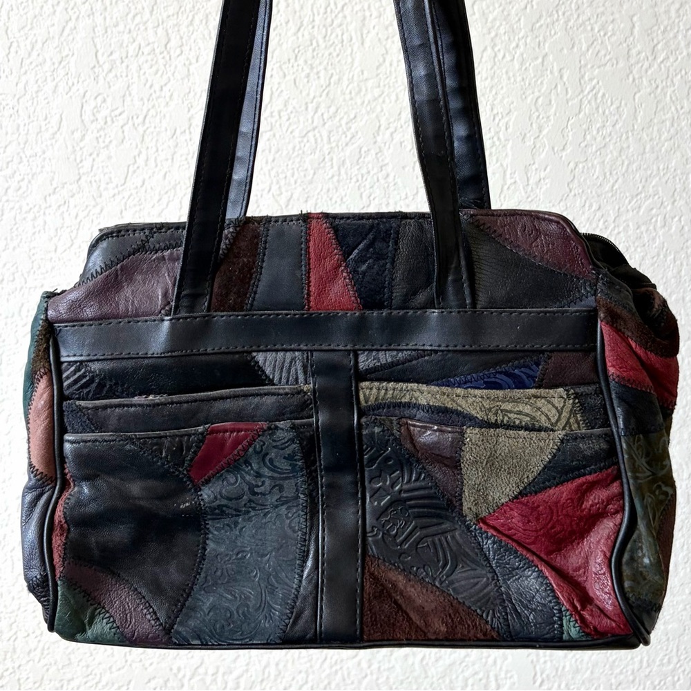 patchwork leather shoulder bag boho suede jewel t… - image 1